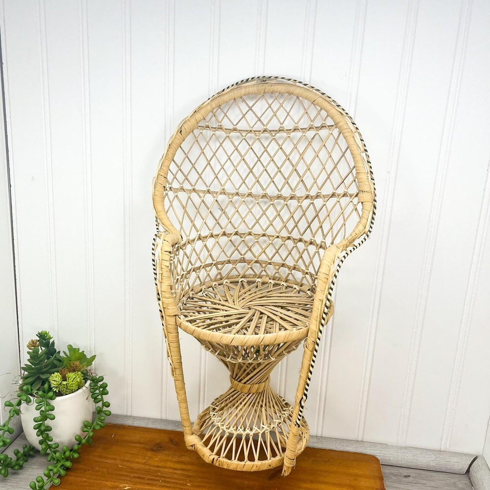 Vintage Wicker Peacock Doll Chair – Miniature Plant Holder